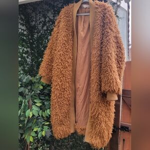 Free People Tan Faux Mongolian Fur Jacket